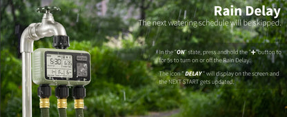 Diivoo 3-Zone Garden Water Timer – Programmable Automatic Irrigation System with Rain Delay & Manual/Auto Modes for Lawn & Yard