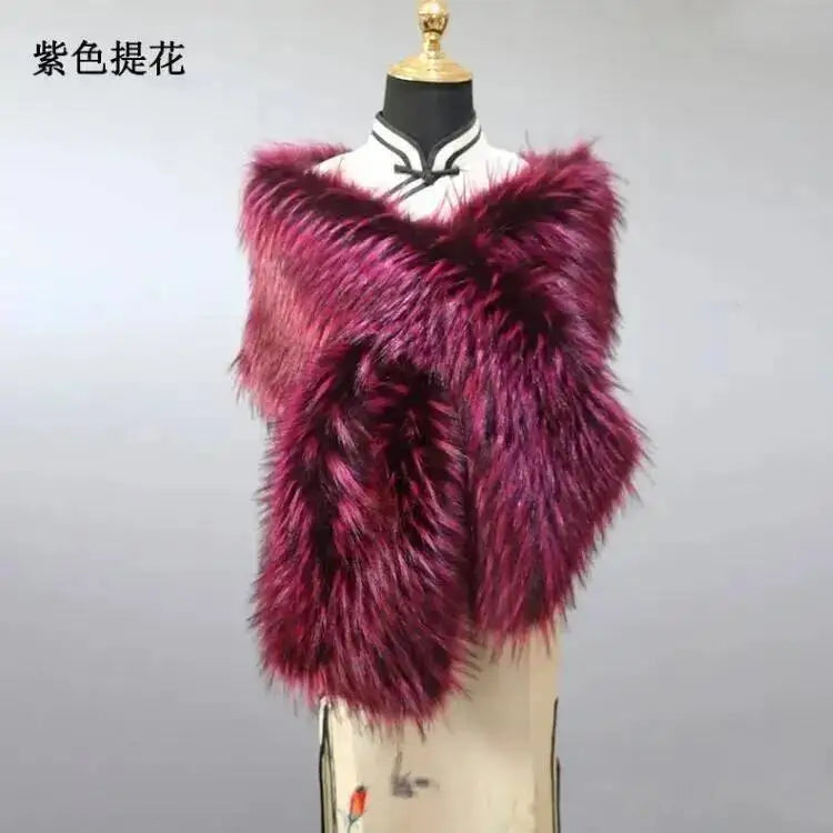 32-Color Luxury Faux Fox Fur Shawl – Women’s Plush Winter Scarf, Wrap & Cape for Wedding & Coat