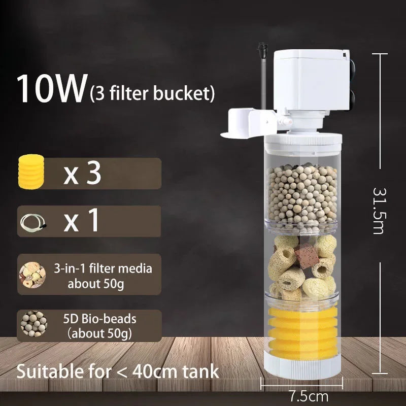 220V Silent Aquarium Filter – Submersible Water Pump with Bio Sponge, Skimmer & Waves Maker for Turtle & Fish Tanks