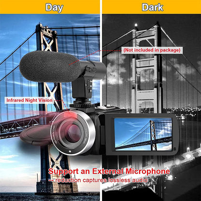 4K Digital Video Camera – 42MP 2-in-1 Photo & Video Camcorder, 18X Zoom, 3.0-inch Rotatable Screen, High Definition