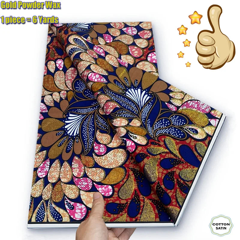 Soft Glitter Golden Wax Fabric - 100% Cotton Ankara Flash Gold Print Batik African Fabric for Nigerian Fashion Sewing & Crafting