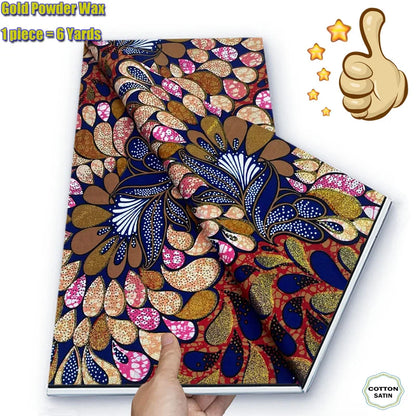 Soft Glitter Golden Wax Fabric - 100% Cotton Ankara Flash Gold Print Batik African Fabric for Nigerian Fashion Sewing & Crafting
