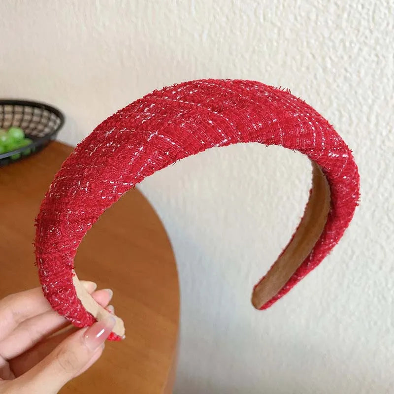 Vintage Red Woolen Velvet Headband – Women's Side Sponge Hair Hoop for Christmas & Fashion Accessories