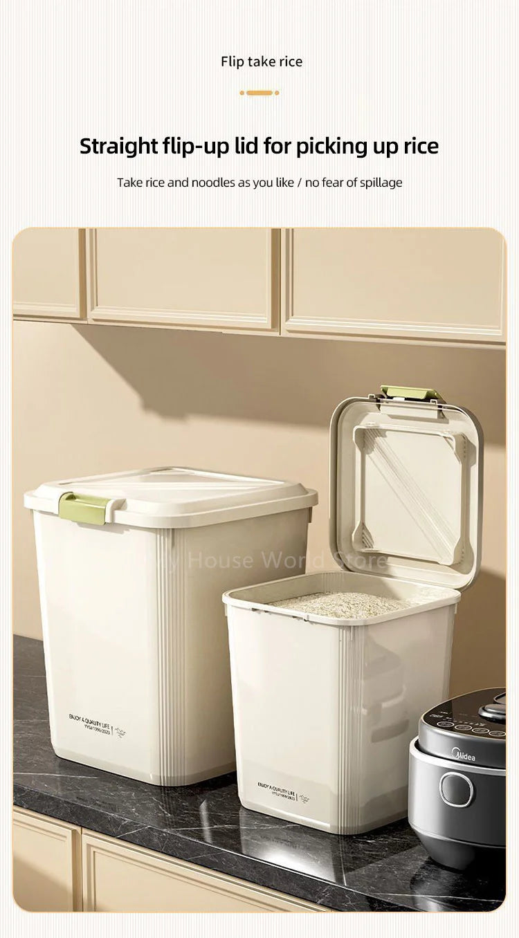 10KG Rice Storage Container - Sealed Cereal Dispenser with Buckle, Insect-Proof Grain & Pet Food Organizer