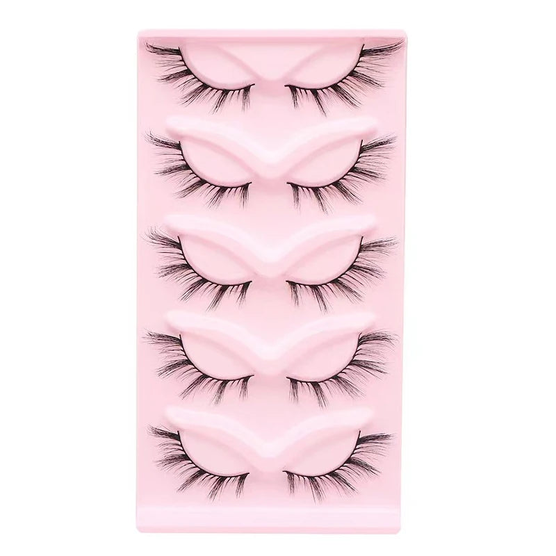 Manga Lashes 5 Pairs – Anime Cosplay Faux Mink Short Full Strip Lashes, Korean Natural Look, Clear Band Soft Eyelash Extensions