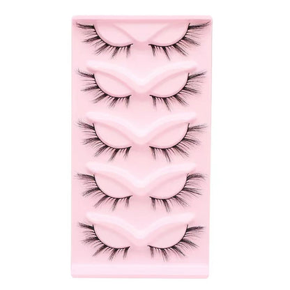 Manga Lashes 5 Pairs – Anime Cosplay Faux Mink Short Full Strip Lashes, Korean Natural Look, Clear Band Soft Eyelash Extensions