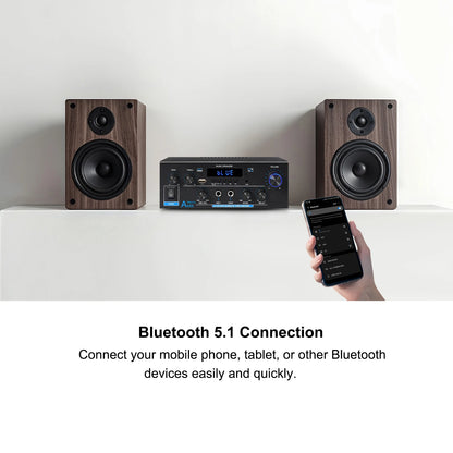 Woopker AK Series Digital Bluetooth Amplifier – 2 Channel HiFi Audio Amp with FM & USB for Home, Car & Karaoke