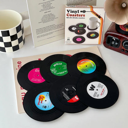 2/4/6PCS Retro Vinyl Record Drink Coasters | Anti-Slip Heat Resistant Mug Mats | Music-Themed Coffee Table Placemats Decor
