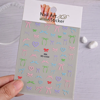 5D Pink & White Bowknot Nail Stickers – Self-Adhesive Kawaii Ribbon Nail Art Decals for DIY Manicure & Nail Decoration