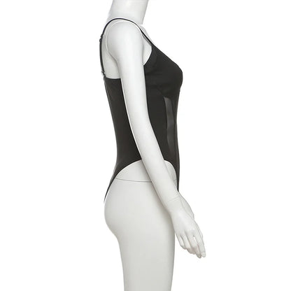 Women’s Solid Color Lace Mesh Jumpsuit – Sleeveless Summer Bodysuit & Casual Street Outfit