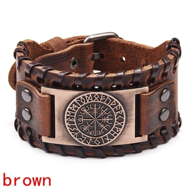 Trendy Viking Bracelet – Nordic Rune Compass & God Bird Charm Leather Woven Jewelry for Men, Fashion Accessory & Party Gift