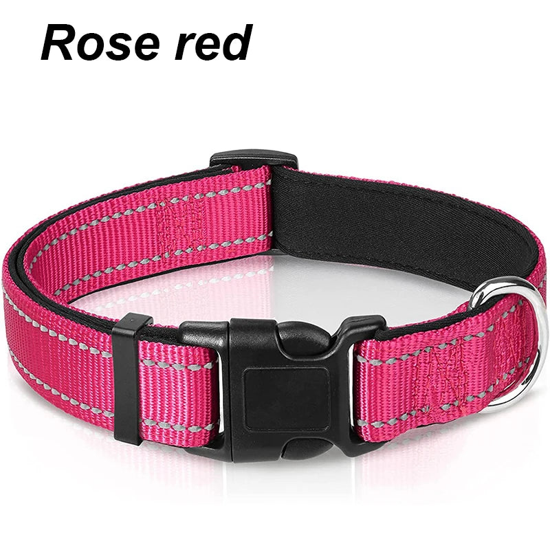 Reflective Adjustable Dog Collar for Medium & Large Dogs – Soft Neoprene Padded Durable Nylon Safety Pet Collar