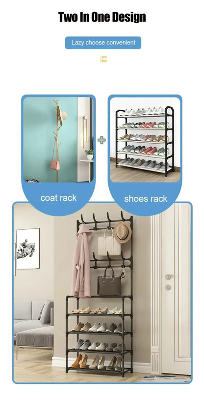 Multi-Layer Clothes Hanger & Shoe Rack – DIY Floor-Standing Hat and Shoes Organizer for Living Room Storage