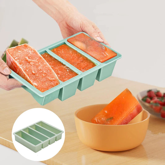 Extra Large Silicone Freezer Tray with Lid – Giant 4-Cube Food Storage Mold for Soup, Sauce & Meal Prep Ice Cubes Kitchen Container