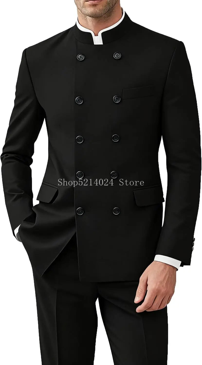Men’s 2-Piece Suit Set - Gold Button Jacket & Pants Formal Wedding Style Outfit