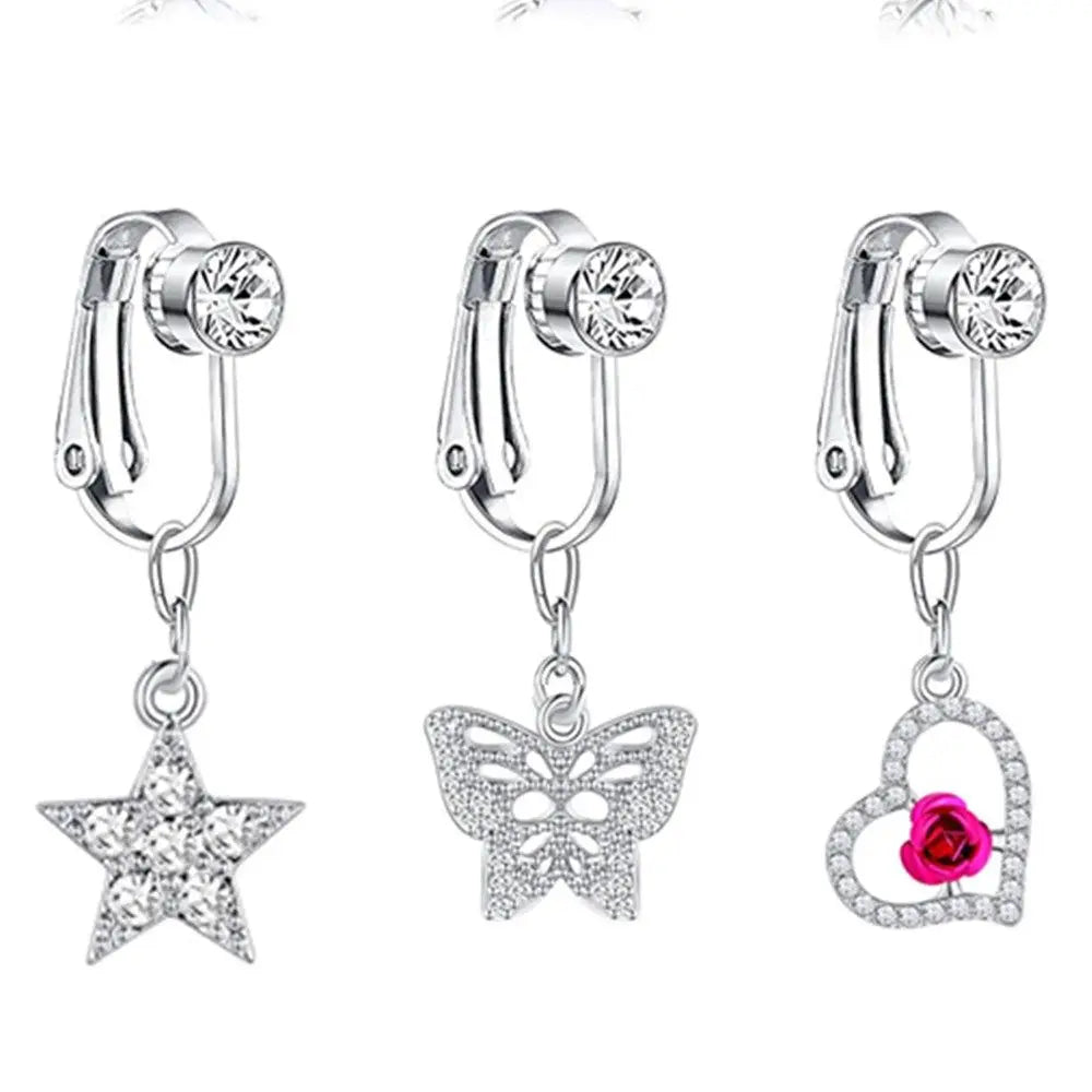 Faux Belly Ring - Non-Piercing Clip-On Navel Button Body Jewelry Belly Piercing Accessory