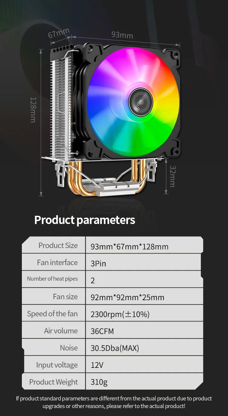 Jonsbo CR1200 CPU Cooler – 2 Heat Pipe Tower with RGB Light & 9cm Fan for Intel & AMD