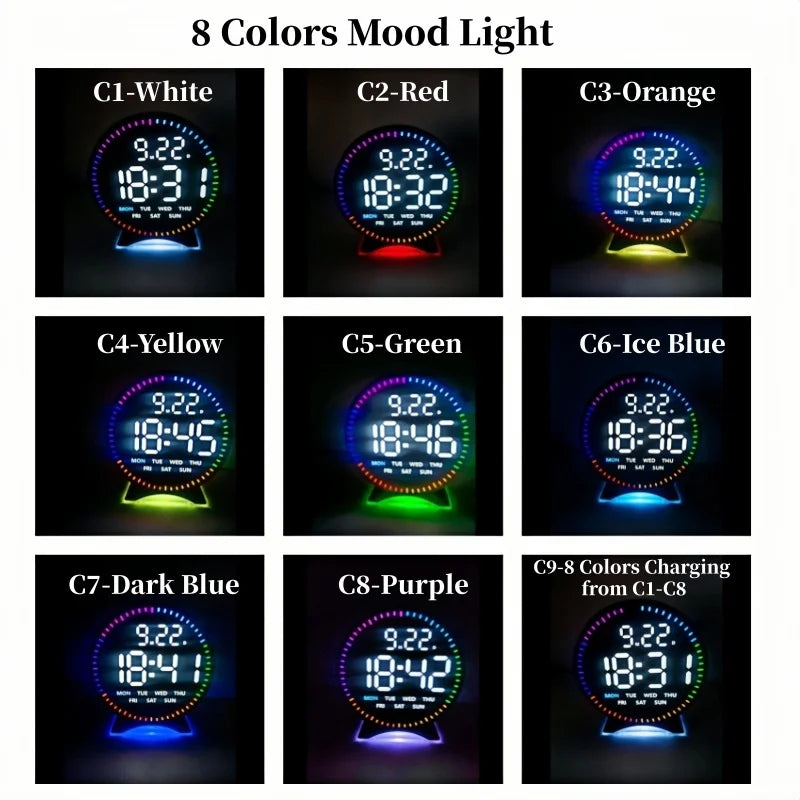 LED Digital Alarm Clock with Adjustable Brightness — Week, Date & Seconds Display, 2 Alarms, 12/24H Table Clock with Ambient Light