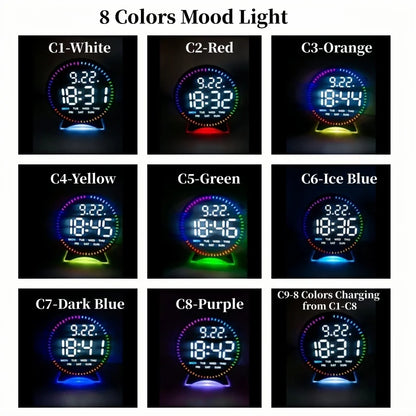 LED Digital Alarm Clock with Adjustable Brightness — Week, Date & Seconds Display, 2 Alarms, 12/24H Table Clock with Ambient Light
