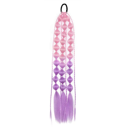Colorful Bubble Braid Ponytail Extension – Long Lantern Braided Synthetic Hairpiece with Tie