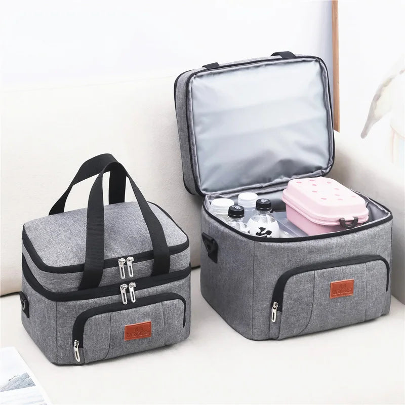 Multifunctional Double Layer Cooler Lunch Bag – Large Capacity Tote with Shoulder Strap for Travel, Picnic & Daily Use