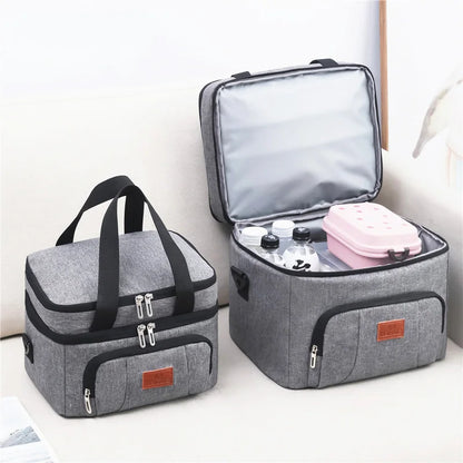 Multifunctional Double Layer Cooler Lunch Bag – Large Capacity Tote with Shoulder Strap for Travel, Picnic & Daily Use