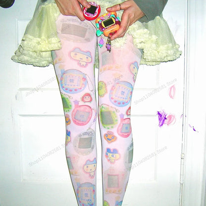 Y2K Cartoon Print Long Socks - Kawaii Harajuku Grunge Emo Socks for Women