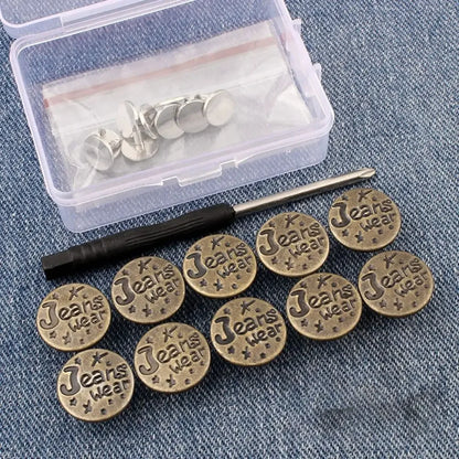 10Pcs No-Sew Metal Jeans Buttons – Removable Nail-Free Waist Adjust Buckles for Pants