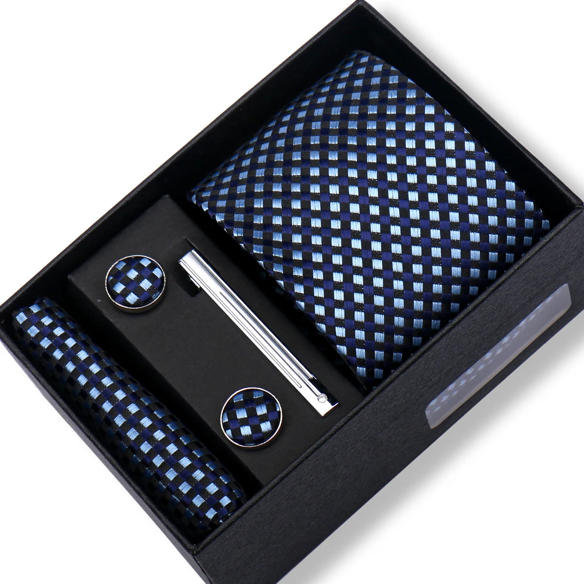 Men’s Green Business Tie Set - Premium Necktie with Hanky, Cufflinks & Tie Clip Gift Box for Wedding Formal Wear