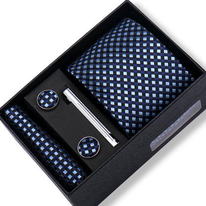 Men’s Green Business Tie Set - Premium Necktie with Hanky, Cufflinks & Tie Clip Gift Box for Wedding Formal Wear