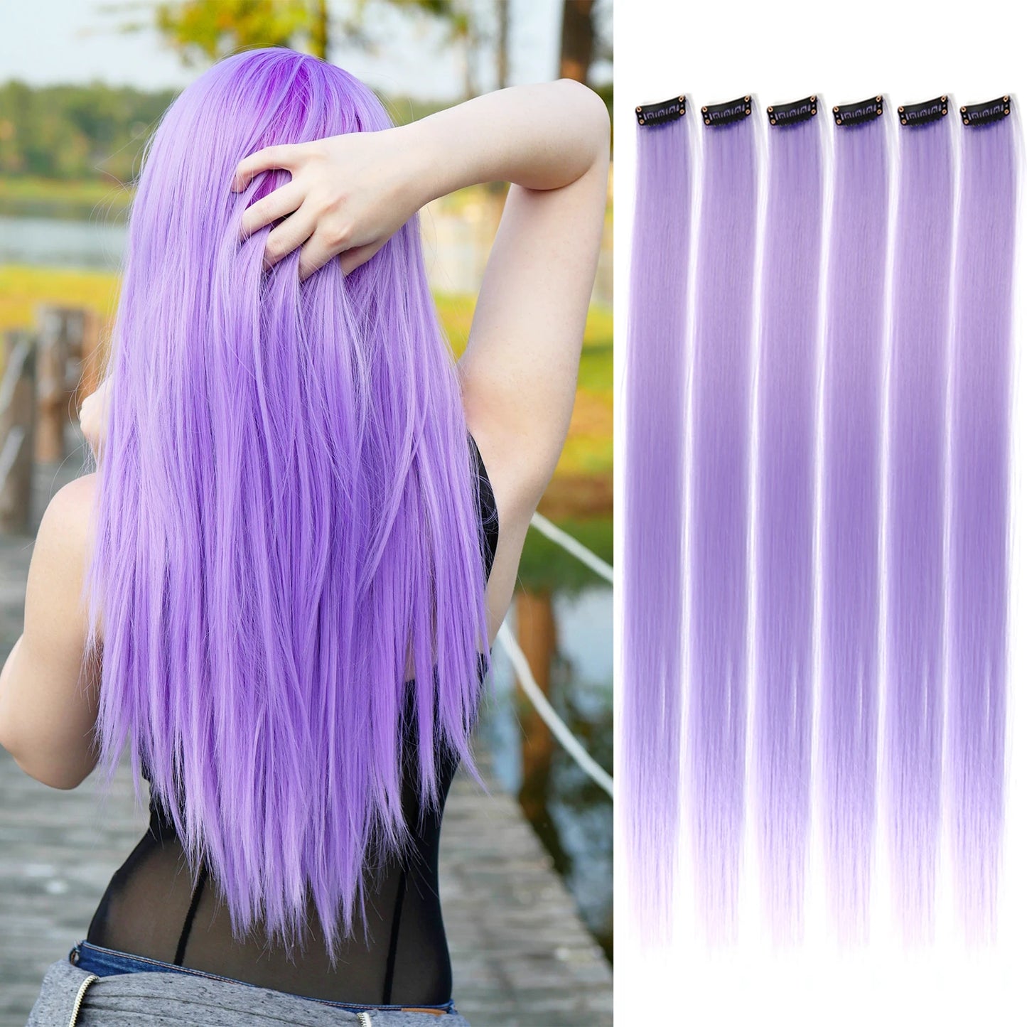 22-Inch Colored Clip-In Hair Extensions – 6pcs Straight Synthetic Party Highlight Hairpieces
