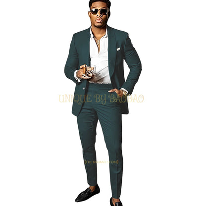 Men's Brown 2 Piece Suit - Shawl Collar Single Breasted Tuxedo Blazer & Pants Set For Wedding, Business & Formal Events