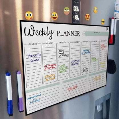 Magnetic Monthly & Weekly Planner — Dry Erase Whiteboard for Fridge, Blackboard, Message Board & Menu Organizer
