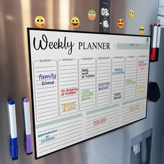 Magnetic Monthly & Weekly Planner — Dry Erase Whiteboard for Fridge, Blackboard, Message Board & Menu Organizer