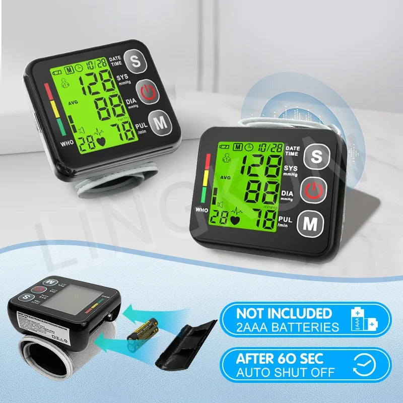 English Voice Digital Wrist Blood Pressure Monitor – High-Accuracy Electronic Sphygmomanometer Tonometer