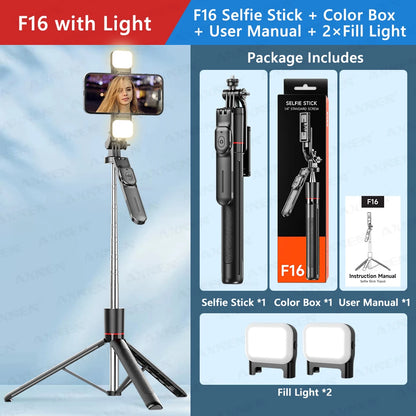 F16 Selfie Stick Tripod – 1708mm 8-Section Extendable Pole with Bluetooth Remote, 360° Rotation & 1/4 Screw Mount for Phone Camera Vlogging & Photography