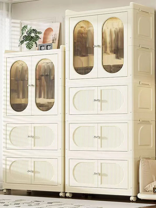 Foldable Storage Cabinet with Drawers – Dustproof Wardrobe Organizer for Home & Office
