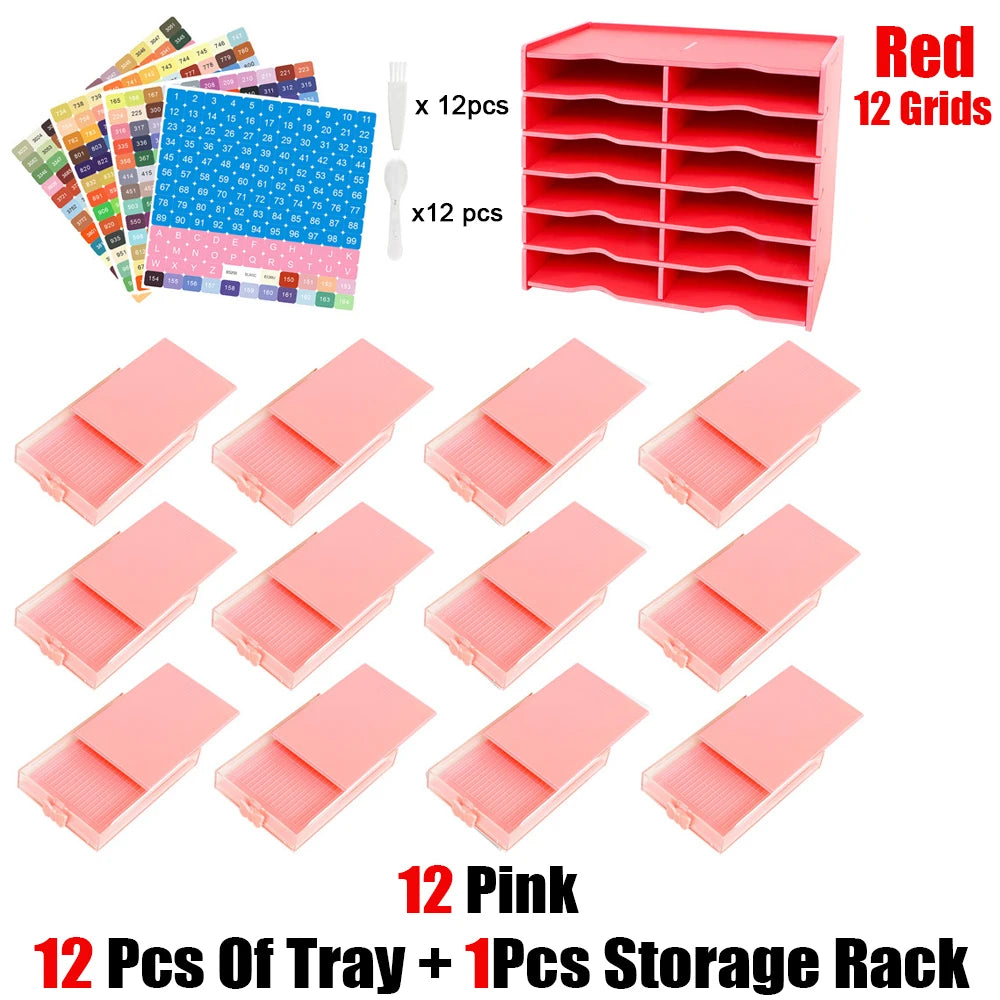 HOMFUN 5D Diamond Painting Tray Kit – 12/24/48 Slots with Storage Rack Organizer for Drill Plate Accessories