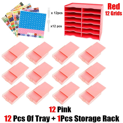 HOMFUN 5D Diamond Painting Tray Kit – 12/24/48 Slots with Storage Rack Organizer for Drill Plate Accessories