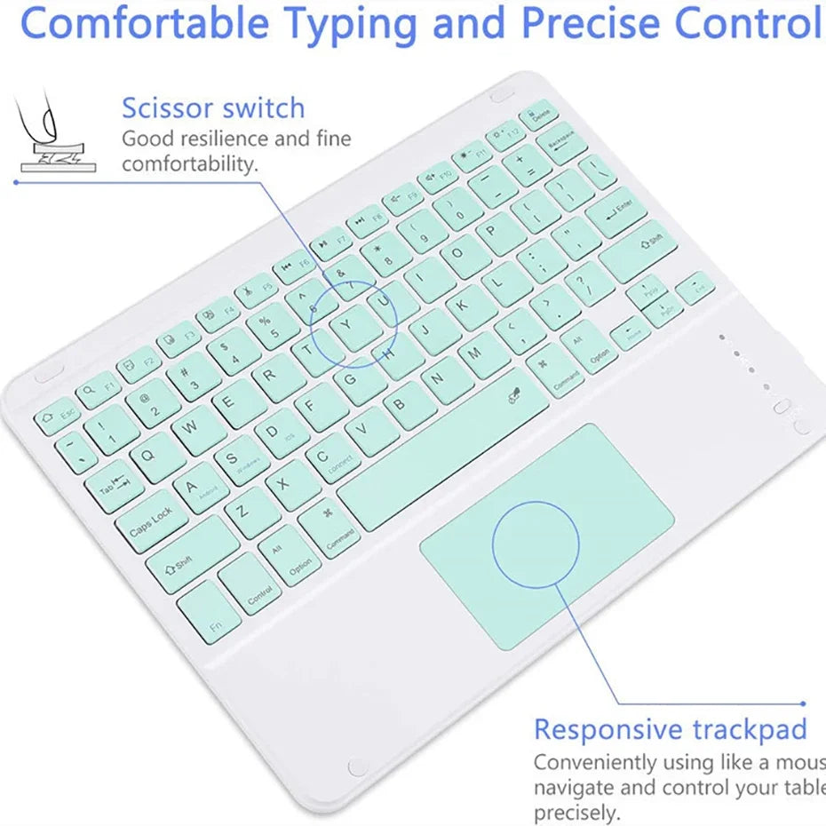 Spanish/English 10-Inch Bluetooth Keyboard – Wireless Rechargeable Universal Keyboard for iPad Air, Pro, Phone, Tablet, Laptop