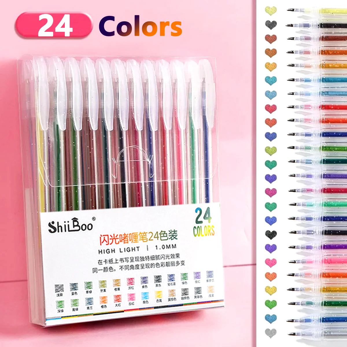 60 Color Glitter Gel Pens - 1.0mm Metal Tip Ballpoint Pens for Drawing, Coloring, DIY Crafts and Journaling