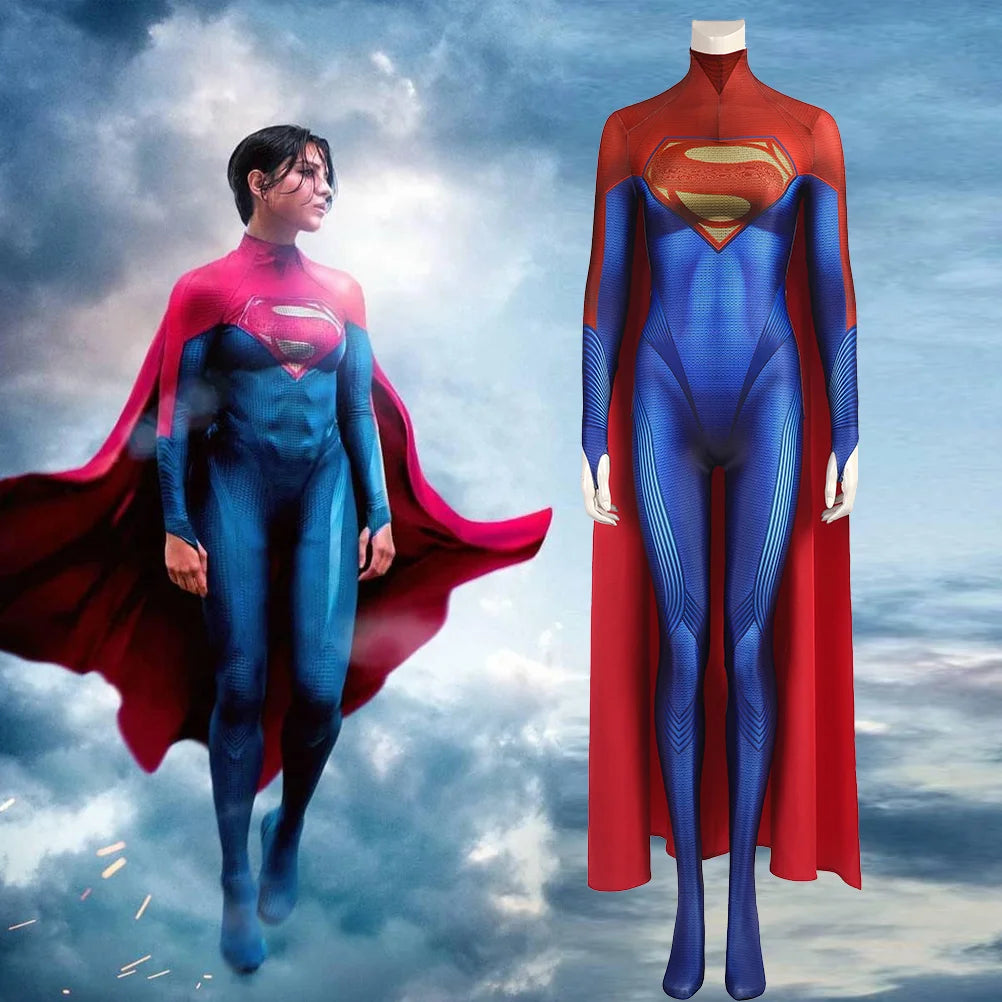 Superwoman Cosplay Costume – Supergirl Linda Danvers 3D Printed Spandex Bodysuit Zentai Suit for Girls Halloween