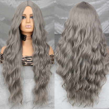 Long Wavy Green Synthetic Wig – Heat-Resistant Women's Cosplay, Party, Lolita Style, Half Part, Red/Black/Pink