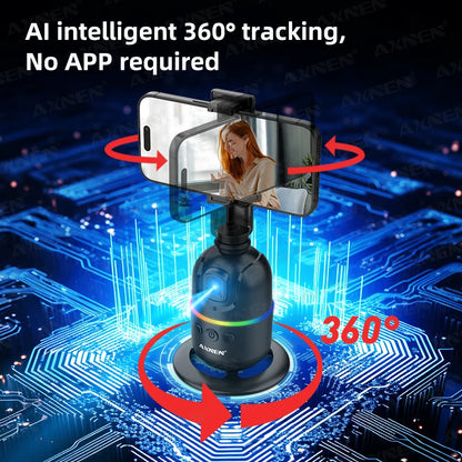 Smart Auto Face Tracking AI Gimbal – 360° Desktop Vlog Stabilizer for Smartphone & Action Camera (Tripod Optional)