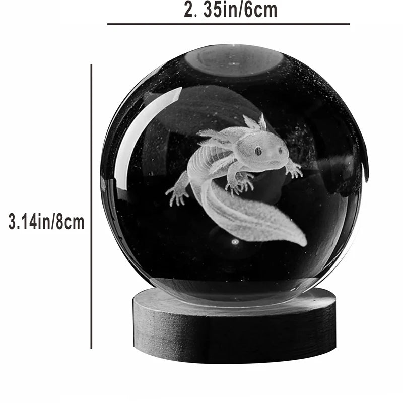 3D Axolotl Crystal Ball Night Light - Laser Engraved Colorful LED Birthday Gift & Cute Home Decoration