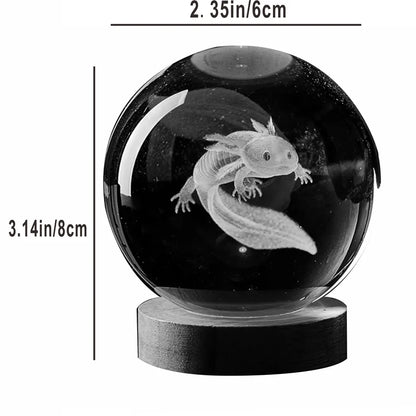3D Axolotl Crystal Ball Night Light - Laser Engraved Colorful LED Birthday Gift & Cute Home Decoration