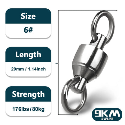 20-100 Pack Ball Bearing Fishing Swivels – Stainless Steel Solid Ring Connector for Freshwater & Saltwater Trolling, Bait & Lure