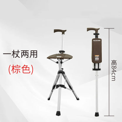 Multi-Functional Non-Slip Walking Stick with Seat – One-Key Foldable Crutch Chair, Triangular Bracing Elderly Hiking Pole Walker