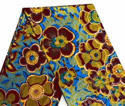 Grand Super African Wax Fabric - 100% Cotton Nigerian Glitter Glam Gold Ankara Print for Sewing