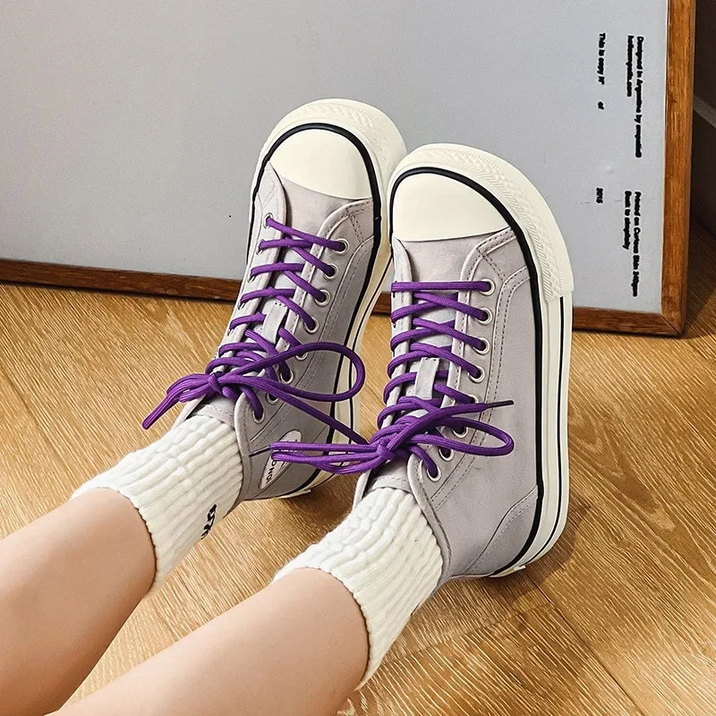 Women’s High-Top Canvas Shoes — Round-Toe, Low-Profile, Breathable Flat Heel Board Shoes for Spring/Summer
